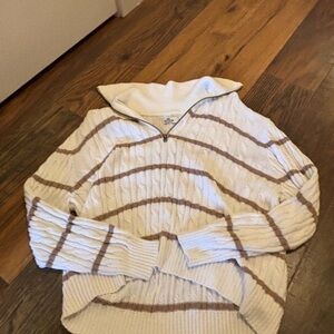 Hollister Cream and Brown Cowl Neck Sweater